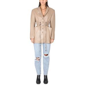 THE MANNEI Women's Belted Leather Blazer Women Beige Dresses